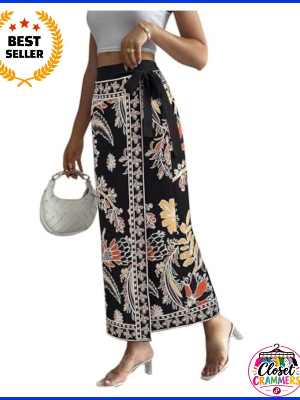 Women's Floral Wrap High Waisted Maxi Skirt Polyester Blend